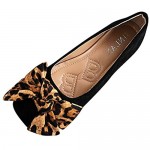 Damen Klassische Ballerinas Flache Loafer mit Leopardenmuster und Schleife Frauen Bequeme Mokassins Schöner Schuh Damenschuhe Celucke