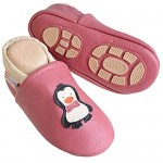 Liya\'s Hausschuhe Lederpuschen mit Teilgummisohle - #621 Pinguin in Rosé